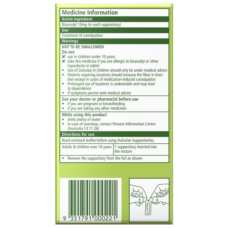 Dulcolax Laxatives Suppositories for Constipation Relief 10 Pack