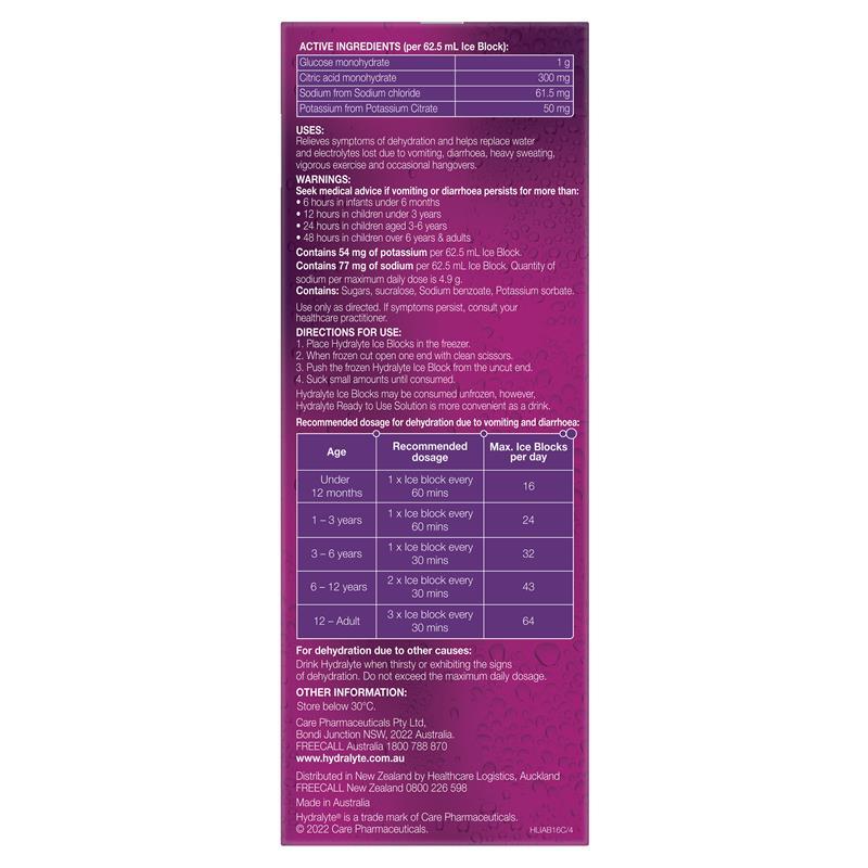 Hydralyte Rehydration Ice Blocks Apple Blackcurrant 16 Pack