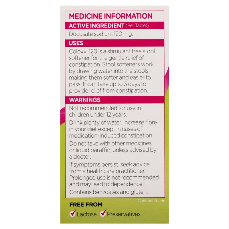 Coloxyl 120mg 100 Tablets Filmcoat