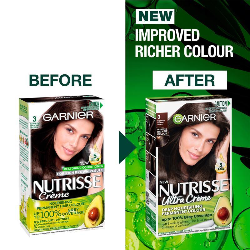 Garnier Nutrisse Permanent Hair Colour - 3 Espresso Darkest Brown (Enriched with 4 Natural Oils)