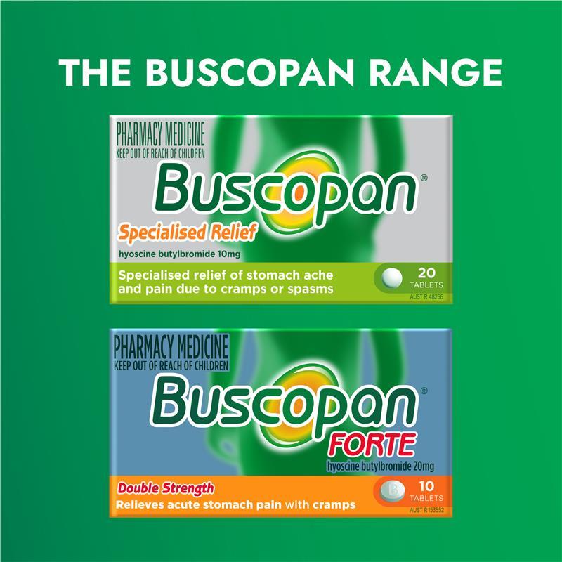 Buscopan Forte Stomach Cramps Pain Relief 20mg Tablets 10 Pack