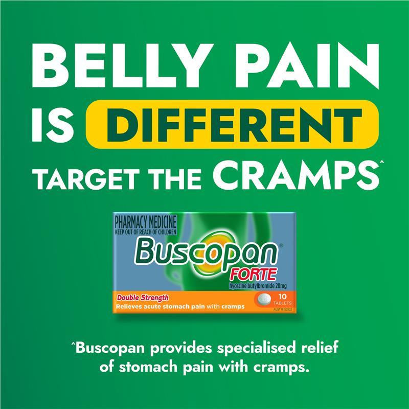 Buscopan Forte Stomach Cramps Pain Relief 20mg Tablets 10 Pack