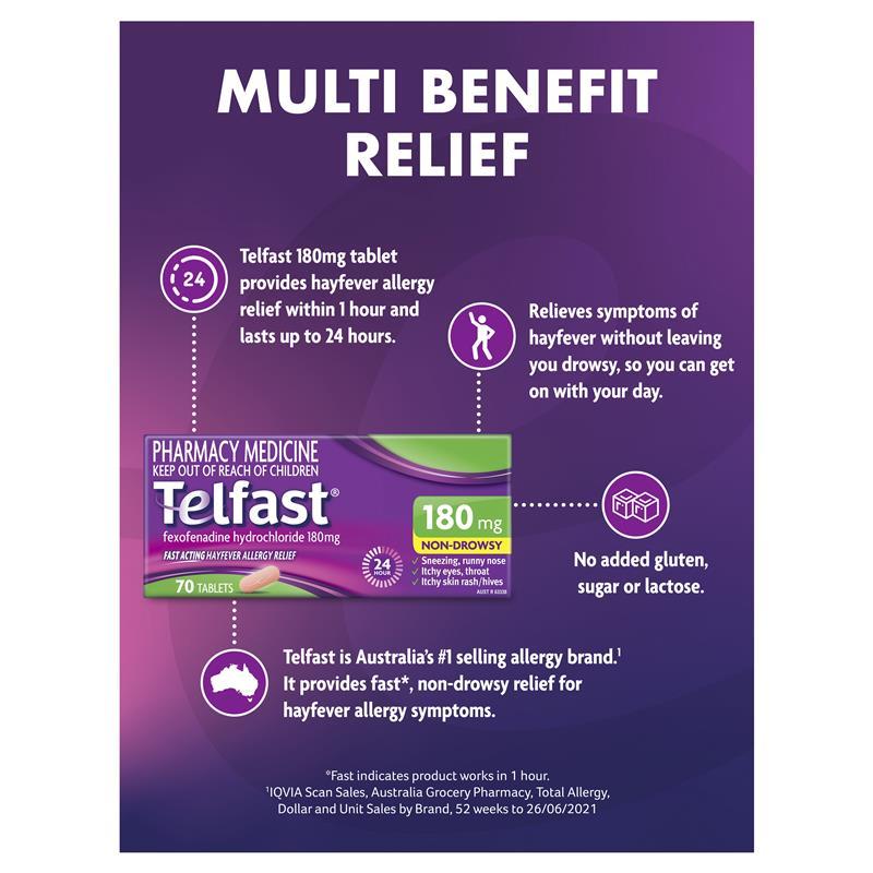 Telfast Hayfever Allergy Tablets 180mg 70 Pack