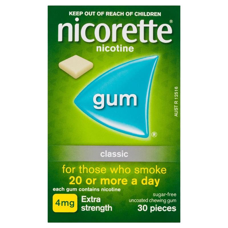 Nicorette Quit Smoking Extra Strength Nicotine Gum Classic 30 Pack