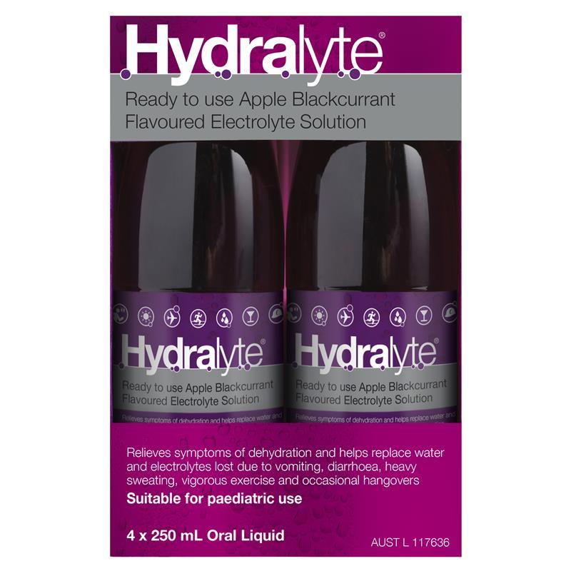 Hydralyte Electrolyte Apple Blackcurrant 4 Pack (4x250ml) Solution