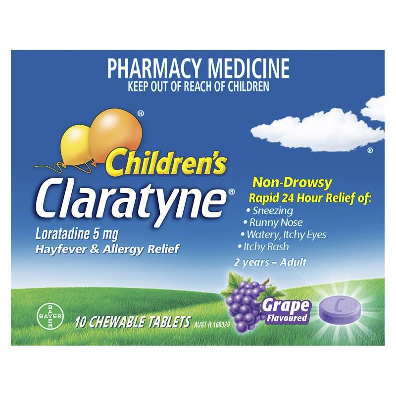 Children's Claratyne Allergy & Hayfever Relief Antihistamine For Kids Grape Flavoured Chewable Tablets 10 pack