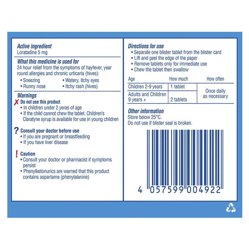 Children's Claratyne Allergy & Hayfever Relief Antihistamine For Kids Grape Flavoured Chewable Tablets 10 pack