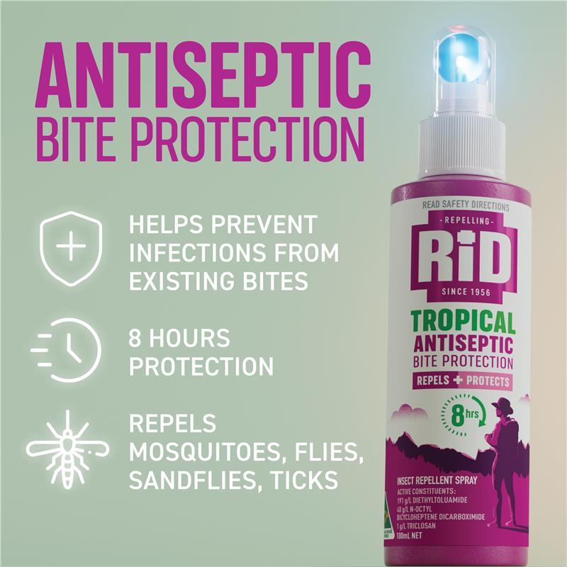 Rid Tropical Strength Antiseptic Insect Repellent Pump Spray 100ml