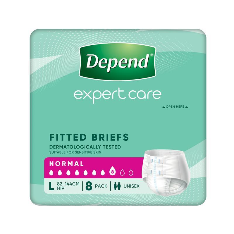 Depend Expert Care Incontinence Fitted Briefs Normal Large 8 Pack