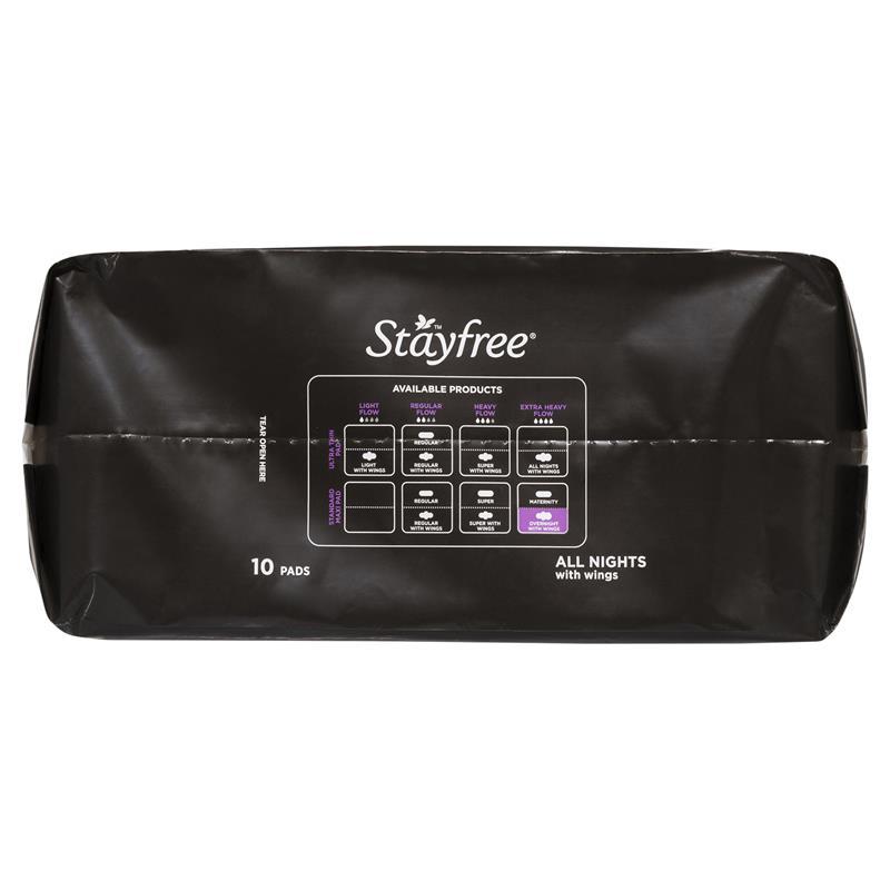 Stayfree All Night Sanitary Pads With Wings 10 Pack