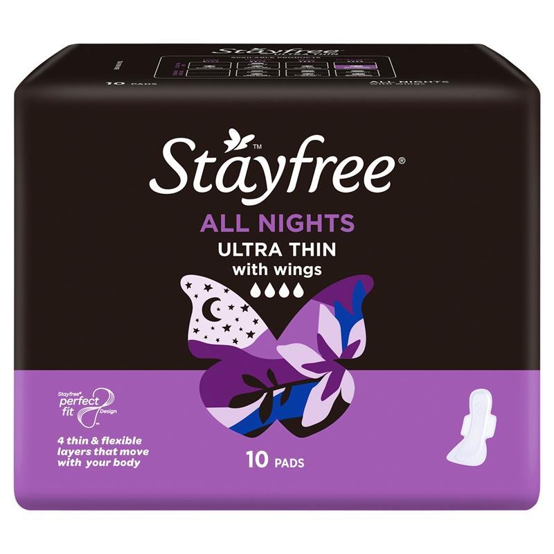 Stayfree Ultra Thin All Night Sanitary Pads With Wings 10 Pack
