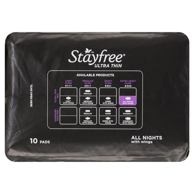 Stayfree Ultra Thin All Night Sanitary Pads With Wings 10 Pack