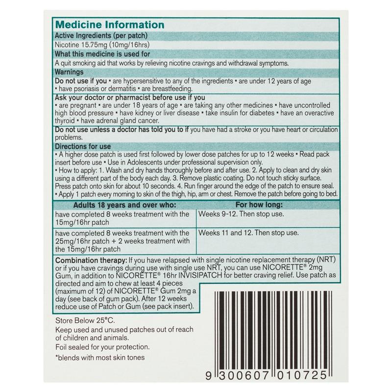 Nicorette Quit Smoking Nicotine 16 Hour Invisipatch Step 3 7 Pack