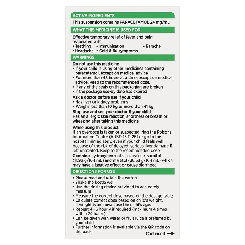 Panadol Children 1-5 Years Suspension Fever & Pain Relief Orange Flavour 200ml