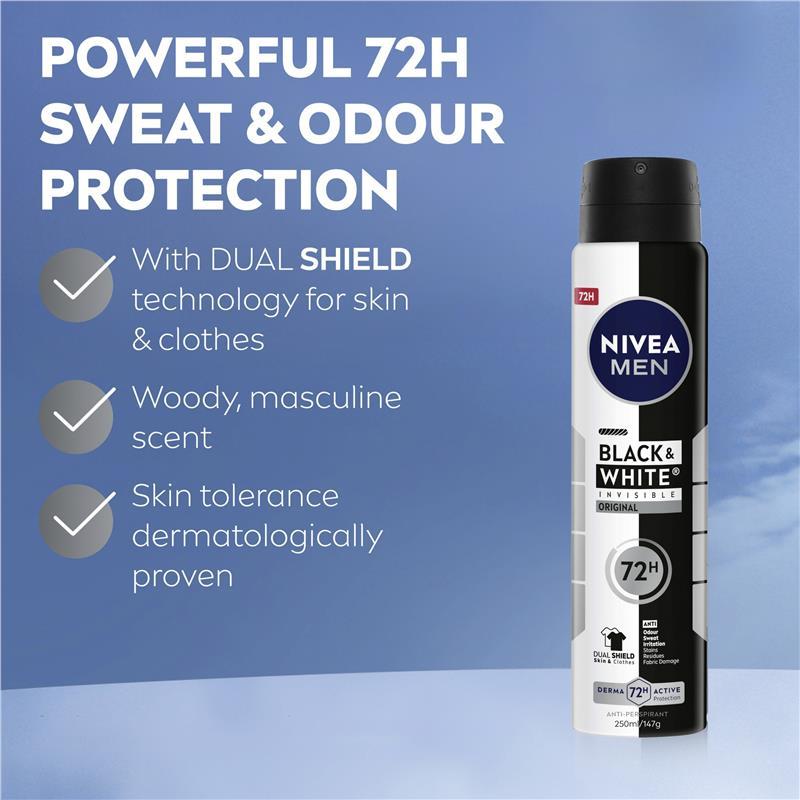 NIVEA MEN Black & White Power Aerosol Deodorant 72H Protection 250ml