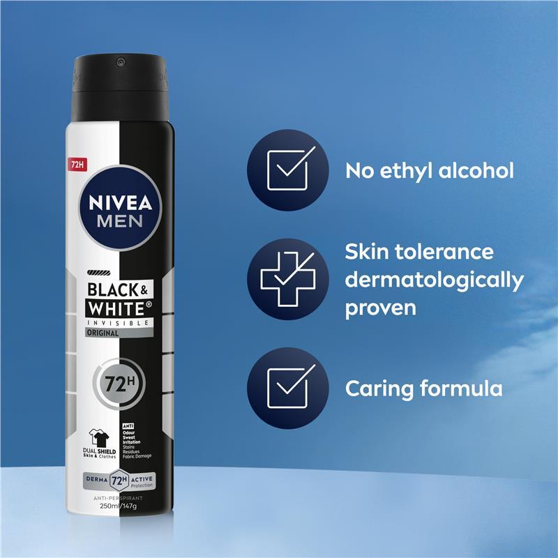 NIVEA MEN Black & White Power Aerosol Deodorant 72H Protection 250ml