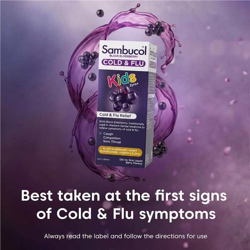 Sambucol Black Elderberry Cold & Flu Kids Liquid 120mL