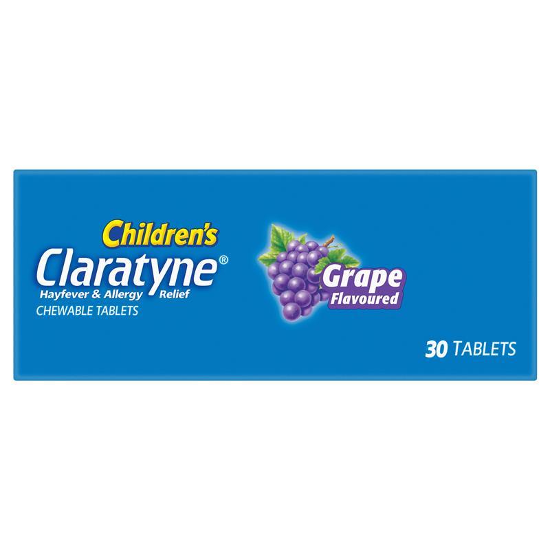 Children's Claratyne Allergy & Hayfever Relief Antihistamine For Kids Grape Chewable Tablets 30 pack