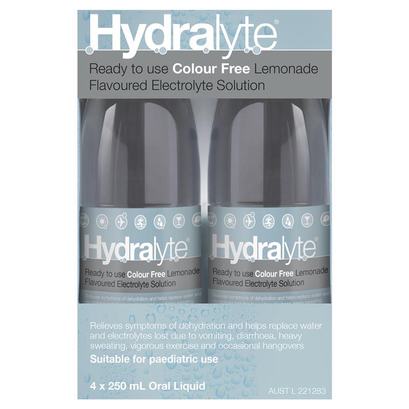 Hydralyte Liquid Colour Free Lemonade Flavoured (4x250ml) Solution