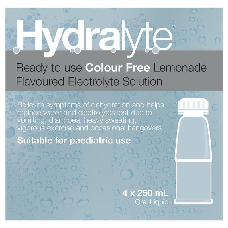 Hydralyte Liquid Colour Free Lemonade Flavoured (4x250ml) Solution