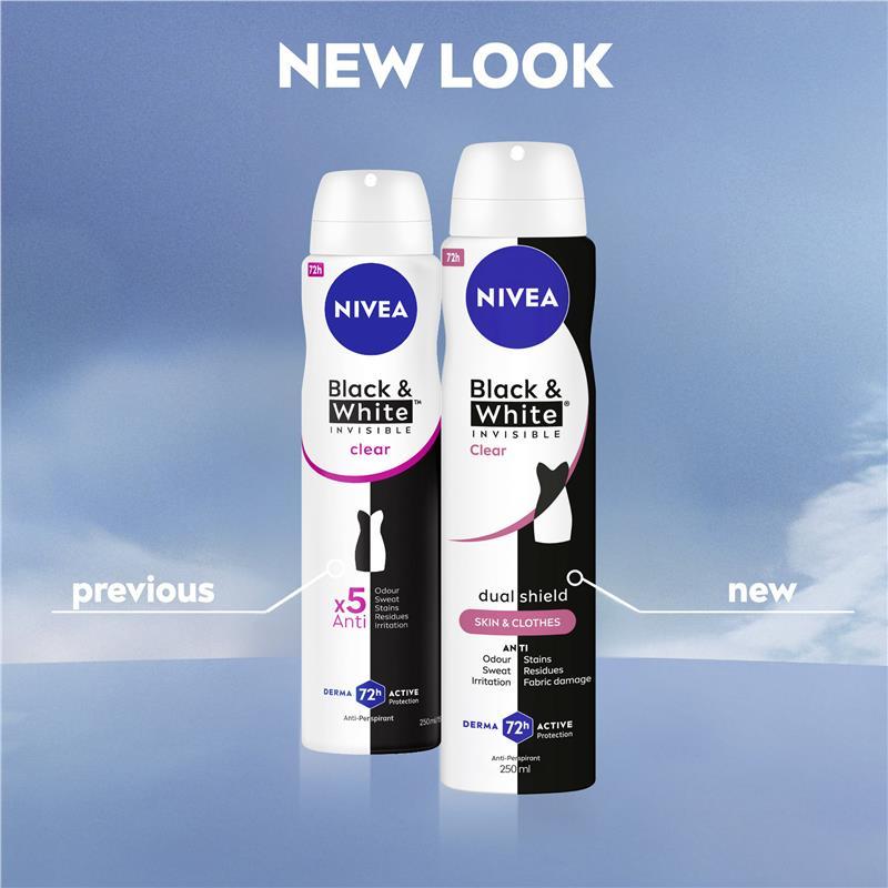 NIVEA Black & White Clear Aerosol Deodorant 72H Protection 250ml