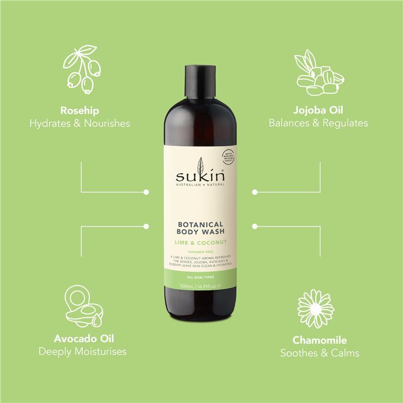 Sukin Botanical Body Wash Lime & Coconut 500ml