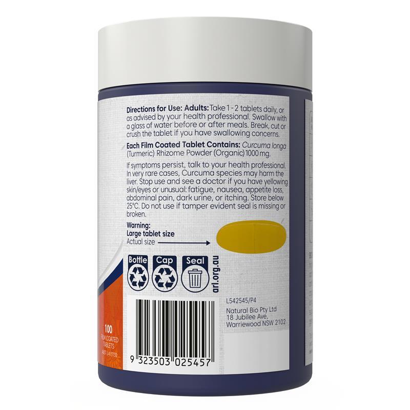 Bioglan Organic Turmeric 1000mg 100 Tablets
