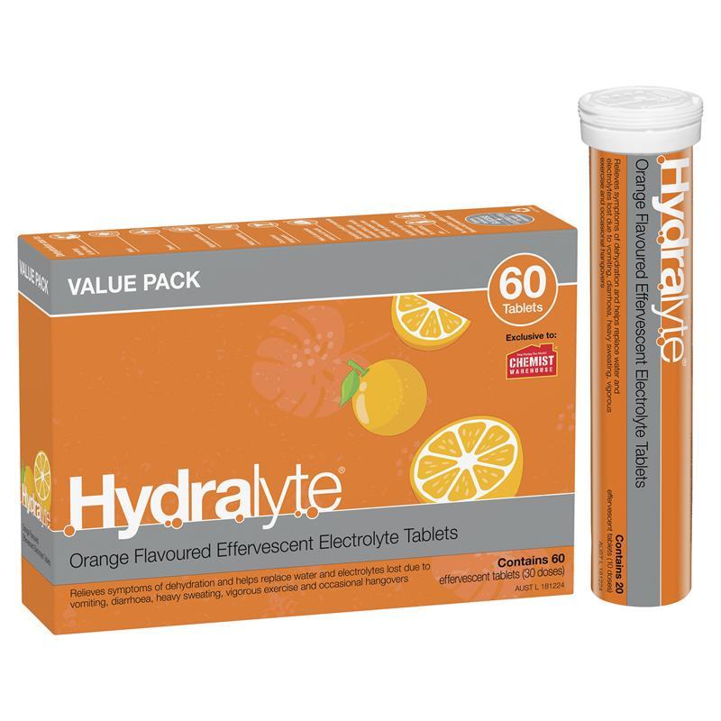 Hydralyte Electrolyte Effervescent Orange 60 Tablets Exclusive Size
