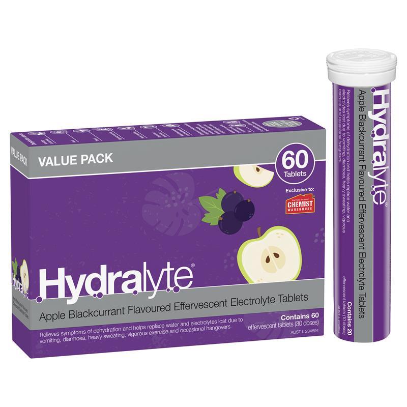 Hydralyte Electrolyte Effervescent Apple Blackcurrant 60 Tablets Exclusive Size