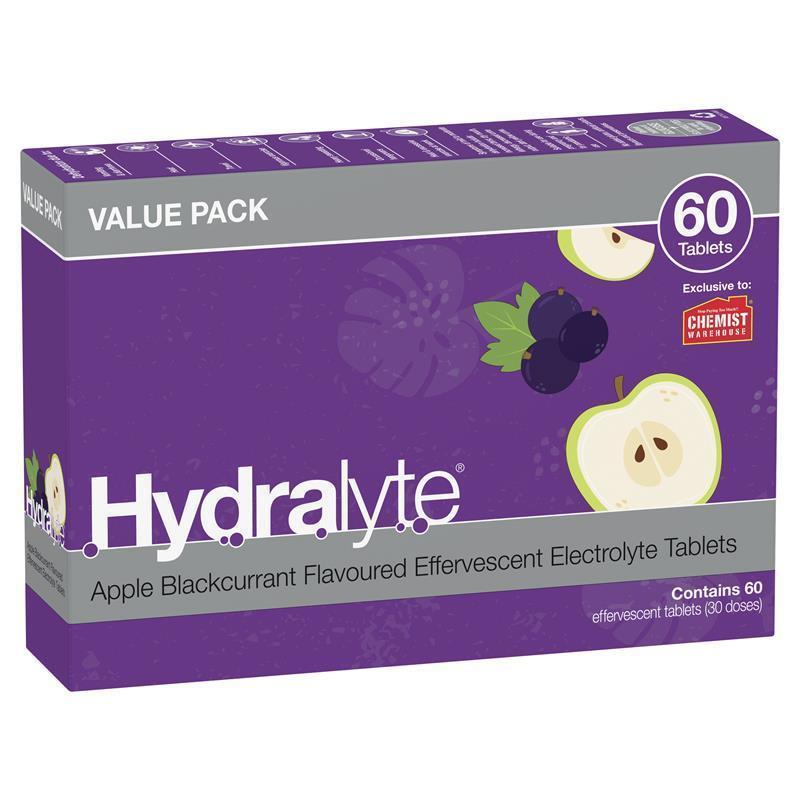 Hydralyte Electrolyte Effervescent Apple Blackcurrant 60 Tablets Exclusive Size