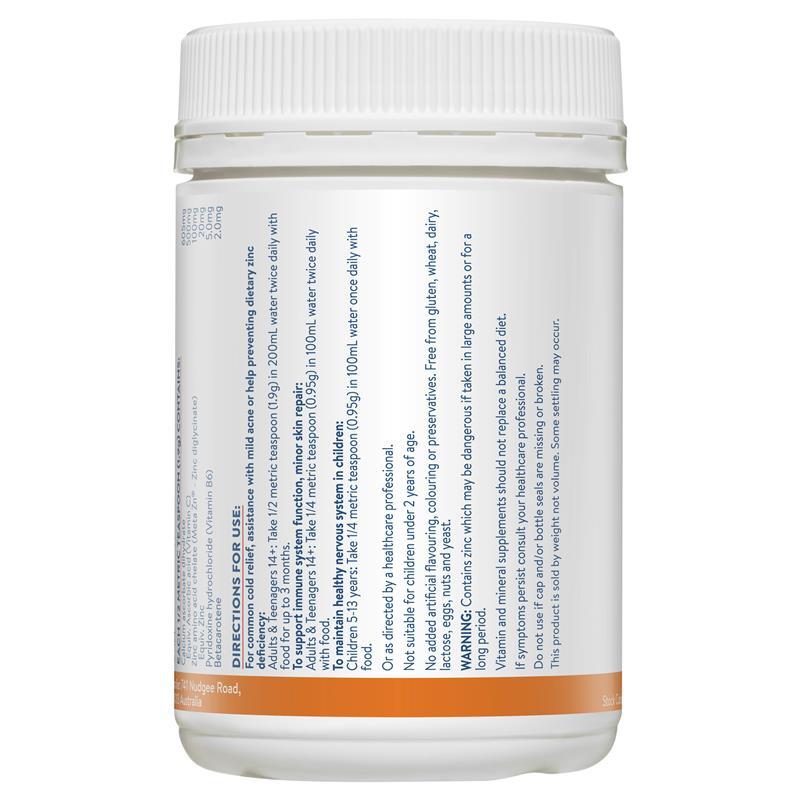 Ethical Nutrients Mega Zinc 40mg with Vitamin C Raspberry 190g Powder