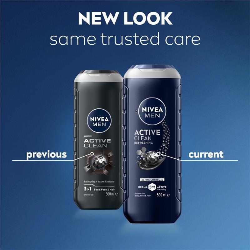 NIVEA MEN Active Clean 3-IN-1 Shower Gel Body Wash 500ml