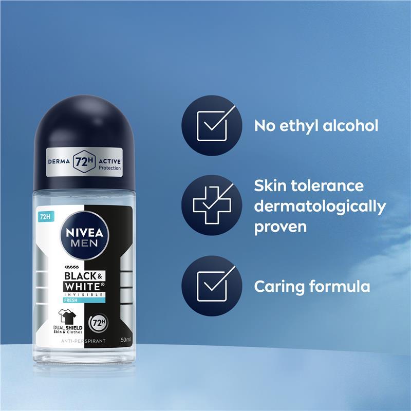 NIVEA MEN Black & White Fresh Roll On Deodorant 72H Protection 50ml