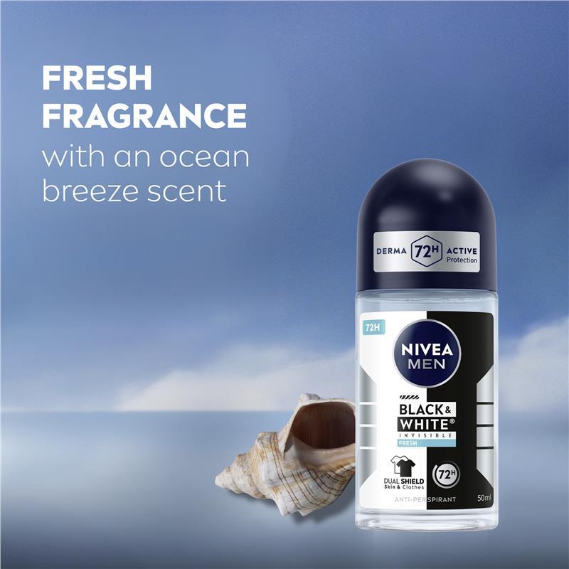 NIVEA MEN Black & White Fresh Roll On Deodorant 72H Protection 50ml