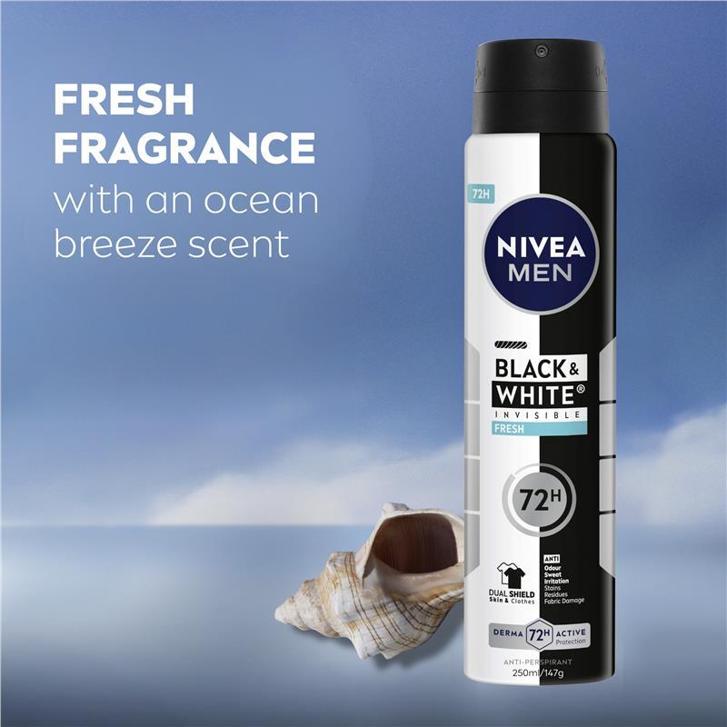 NIVEA MEN Black & White Fresh Aerosol Deodorant 72H Protection 250ml