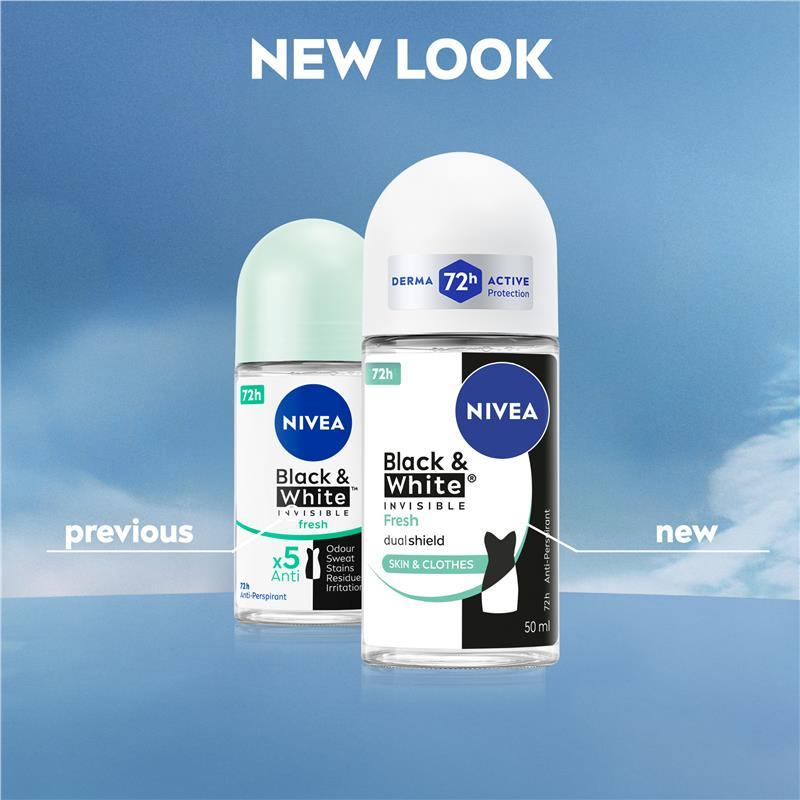 NIVEA Black & White Fresh Roll On Deodorant 72H Protection 50ml