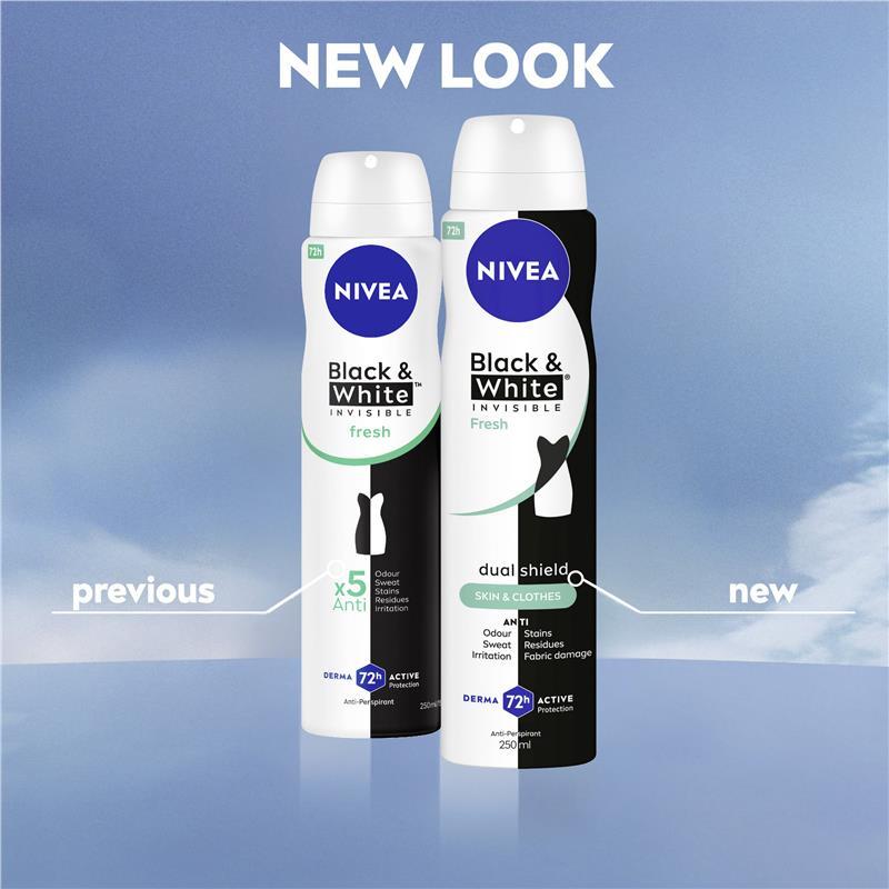 NIVEA Black & White Fresh Aerosol Deodorant 72H Protection 250ml