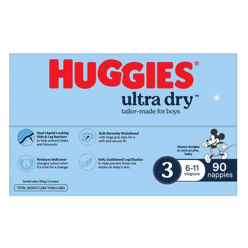 Huggies Ultra Dry Nappies Boys Size 3 (6-11kg) 90 Pack