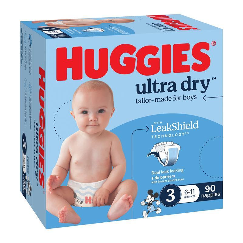 Huggies Ultra Dry Nappies Boys Size 3 (6-11kg) 90 Pack