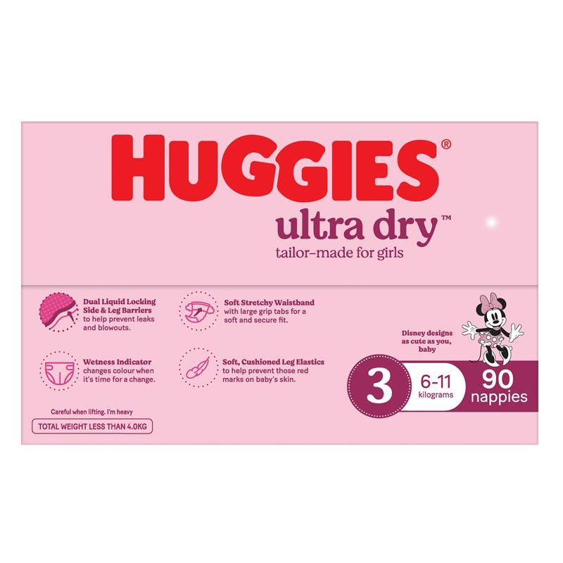 Huggies Ultra Dry Nappies Girls Size 3 (6-11kg) 90 Pack