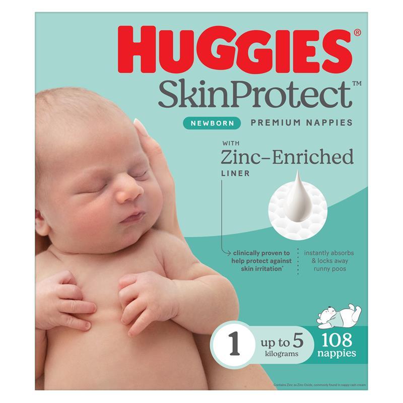 Huggies Skin Protect Newborn Nappies Size 1 (Up to 5kg) 108 Pack