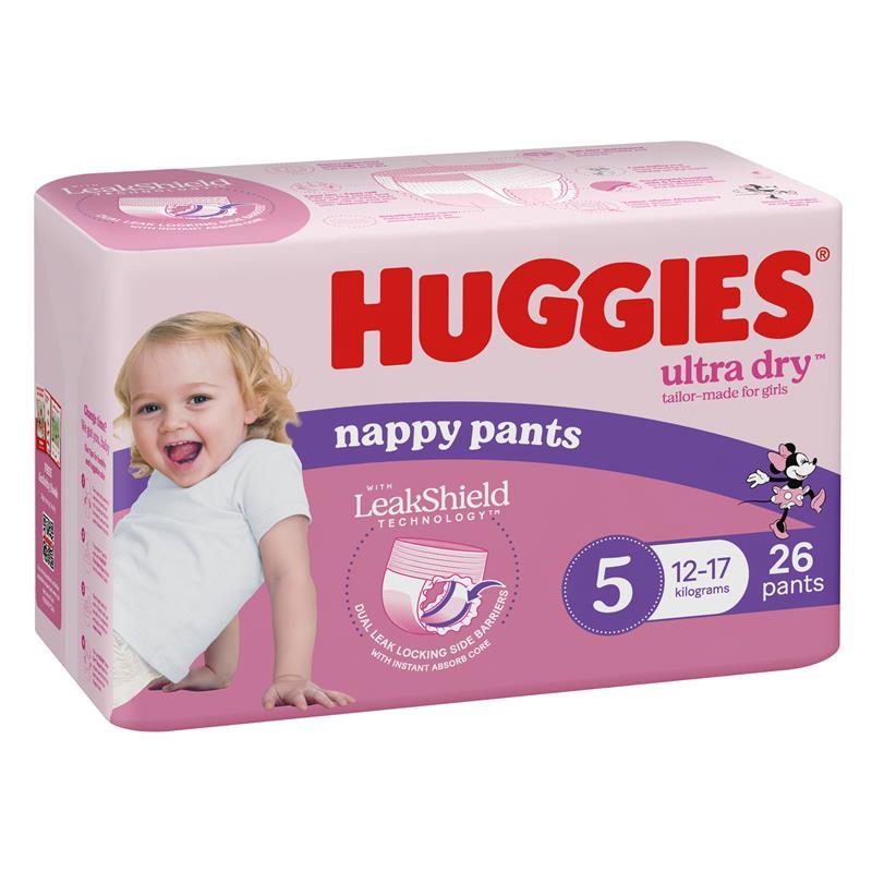 Huggies Ultra Dry Nappy Pants Girls Size 5 (12-17kg) 26 Pack