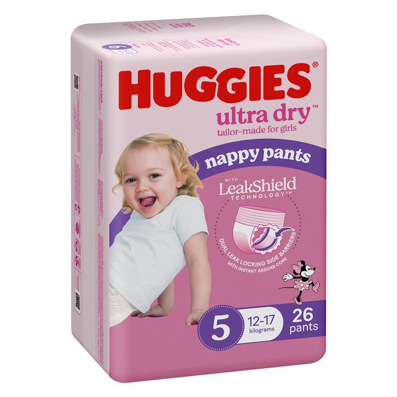Huggies Ultra Dry Nappy Pants Girls Size 5 (12-17kg) 26 Pack