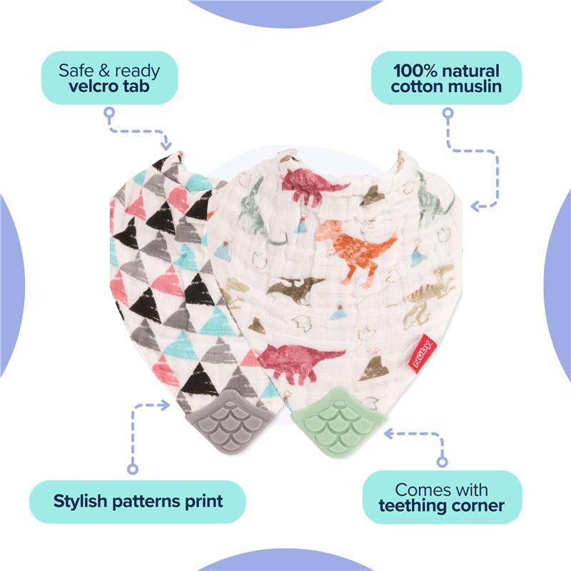 Nuby Muslin Bandana Bib with Teething Corner Girl 2 Pack