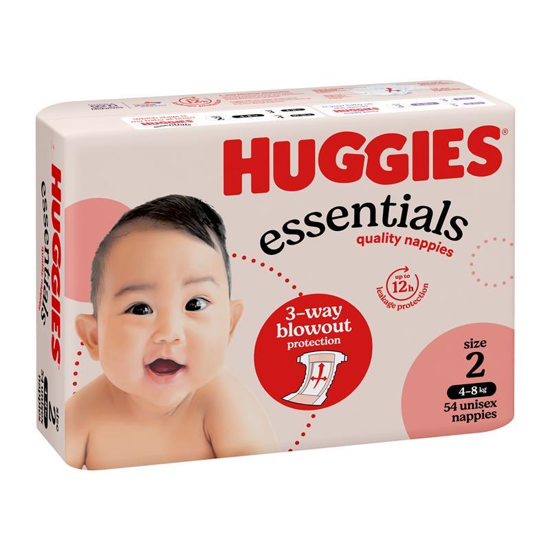 Huggies Essentials Size 2 4-8kg 54 Nappies