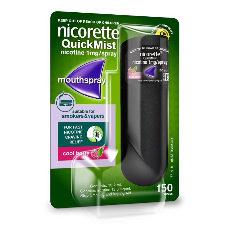 Nicorette Quit Smoking QuickMist Mouth Spray Cool Berry 150 Sprays (13.2mL x 1)