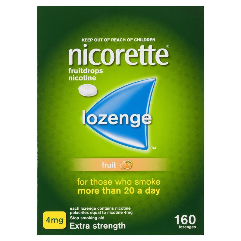 Nicorette Quit Smoking Extra Strength Nicotine Lozenge Fruitdrops 8 x 20 Pack