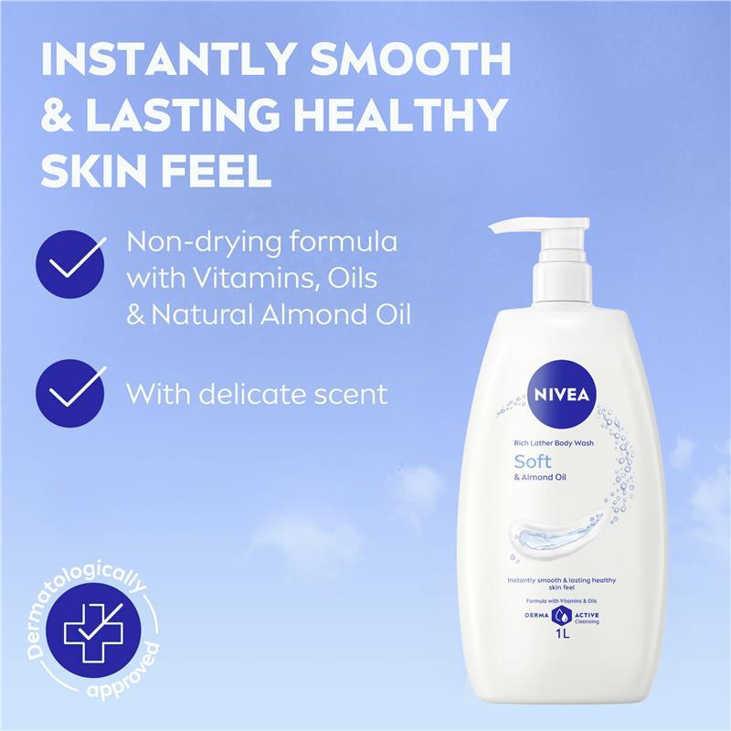 NIVEA Soft & Almond Oil Rich Body Wash 1L