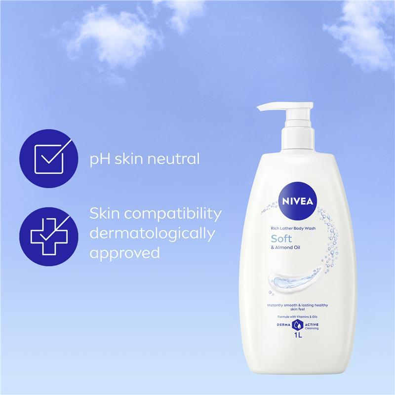 NIVEA Soft & Almond Oil Rich Body Wash 1L