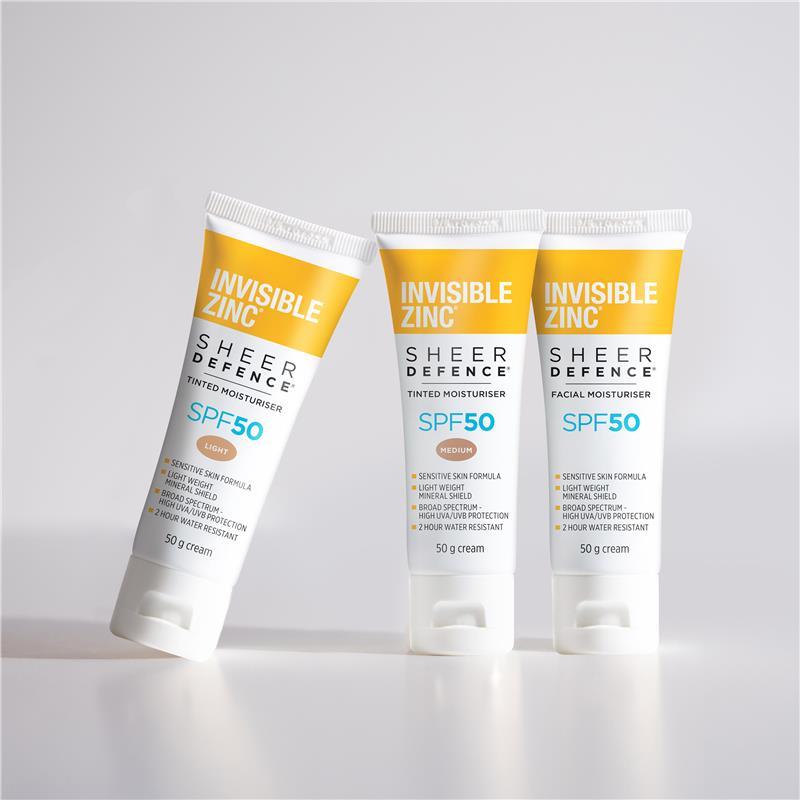 Invisible Zinc SPF 50+ Sheer Defence Tinted Moisturiser Light 50g